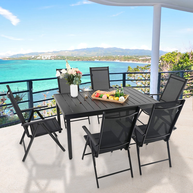 6 - Person Patio Dining Set with Extendable Rectangular Table