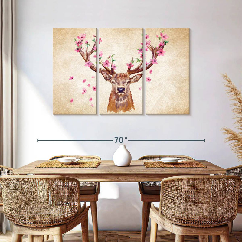 Brampt Pink Floral Deer, 36" H x 57" W
