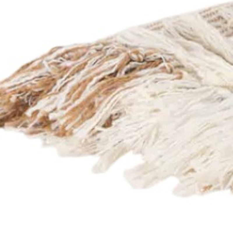 Jeté rayé en coton ivoire 50 po x 60 po avec franges