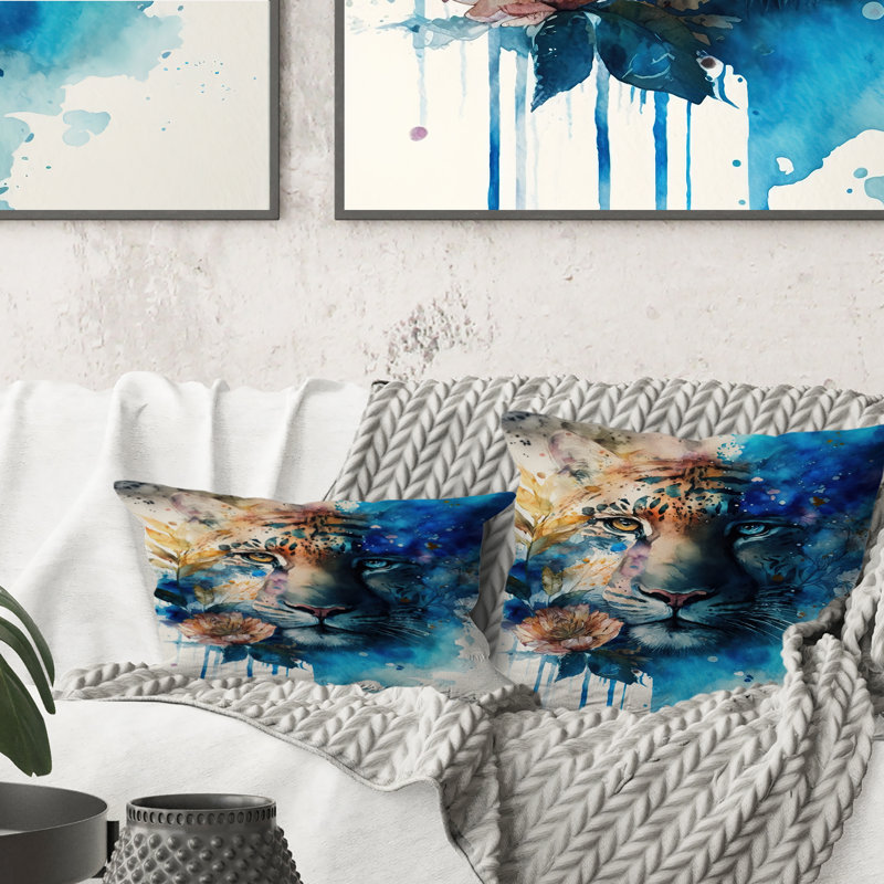 Portrait de tigre avec fleurs II - coussin décoratif imprimé tigre