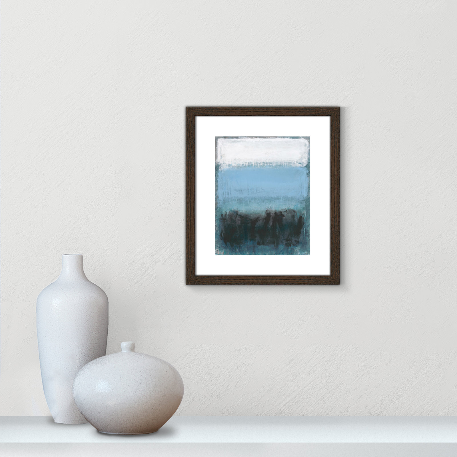Arboles "Coastal Nightfall" Painting by Filippo Ioco, 15" H x 13" W x 0.75" D, Walnut Wood Grain Framed Paper, White