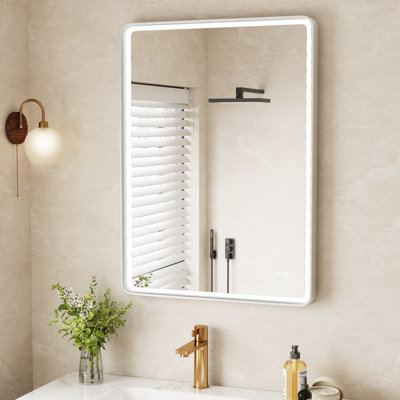  Miroir de salle de bain à cadre doré / noir / argenté, miroir de meuble-lavabo 24/30/36/48 pouces, miroir mural lumineux, anti-buée, à intensité variable, rétroéclairé à 3 couleurs (horizontal / vertical)