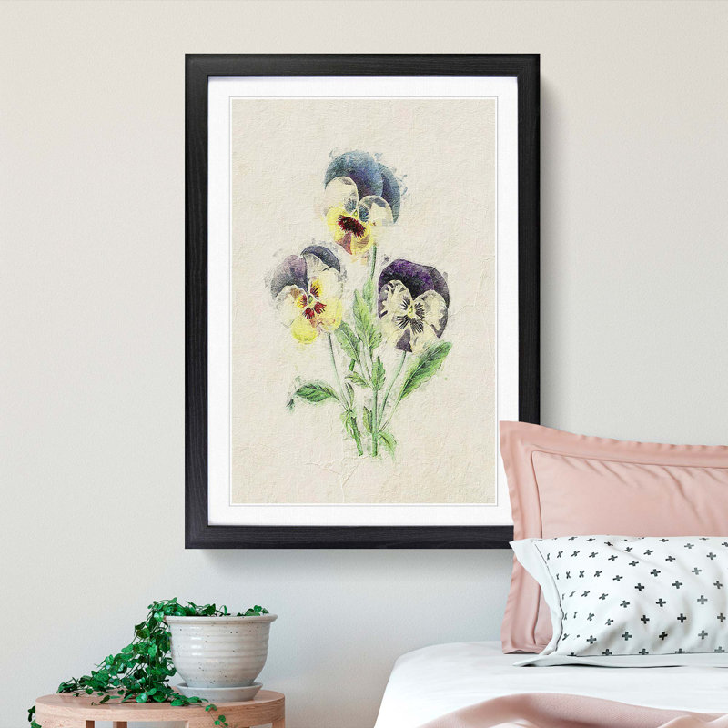 Illustration of Wild Pansies - Picture Frame Painting Print, 65cm H x 48cm W x 2cm D, Black Framed