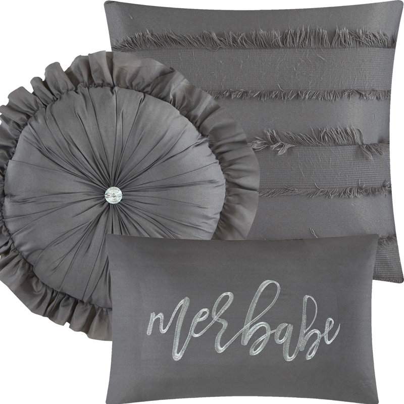 Merbabe 7 Piece Boho Chic Comforter Set, King Comforter + 6 Additional Pieces, Gray