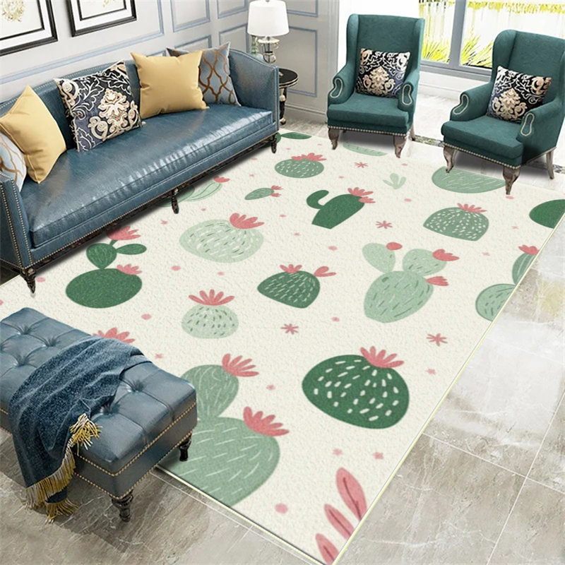 Creamy Green Cactus Carpet-waterproof, easy to clean, machine-washable, soft and comfortable; suitable for door mats, kitchens, living rooms, bedrooms, corridors, and laundry areas. Easy to clean, durable carpet for home decoration.