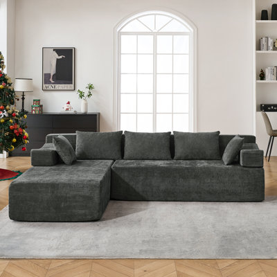 Canapé modulaire de 105 po avec méridienne en L et canapé modulaire de 105 po avec canapé rembourré minimaliste pour chambre à coucher, canapé d'angle à assise profonde, aucun assemblage requis