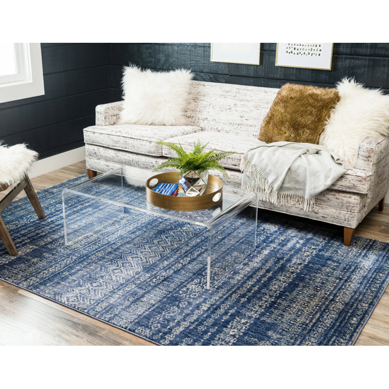 Tapis bleu marine / bleu Zandra, Rectangle 4 pi x 6 pi