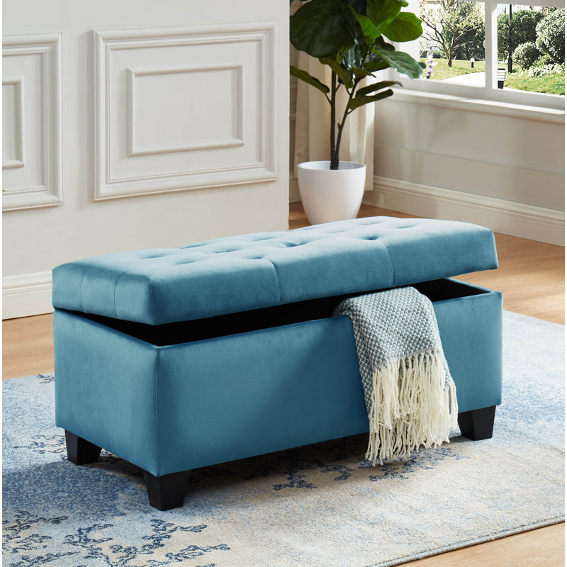 Carmelita Velvet Ottoman, Blue