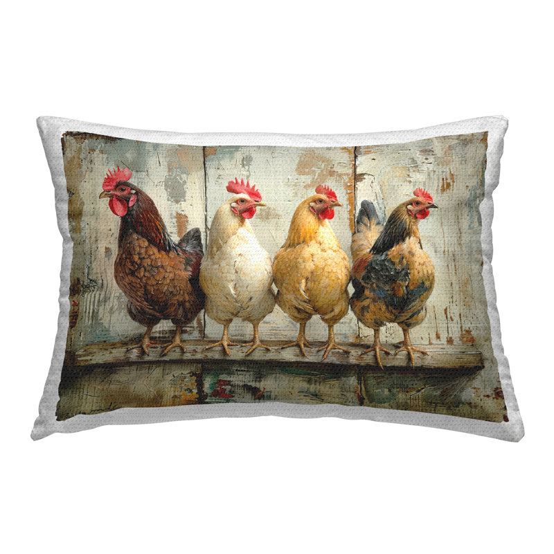 Coussin d'extérieur imprimé Stupell Industries Chickens In A Row par LSR Design Studio