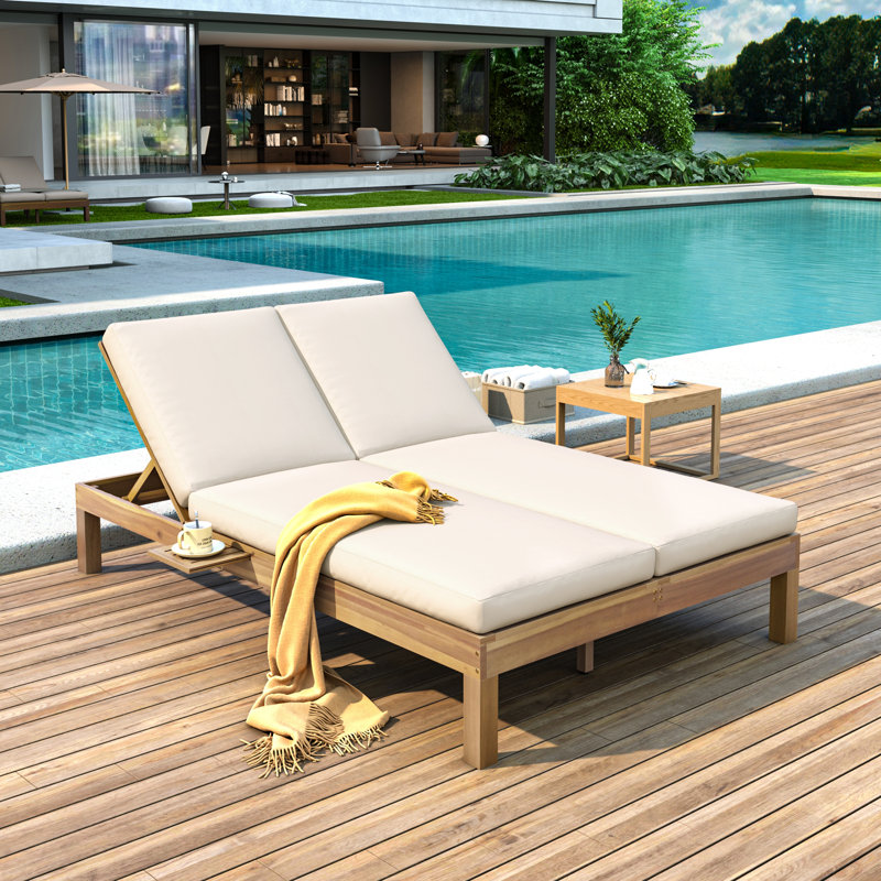 Chaise longue double réglable à 5 positions pour l'extérieur, Naturel