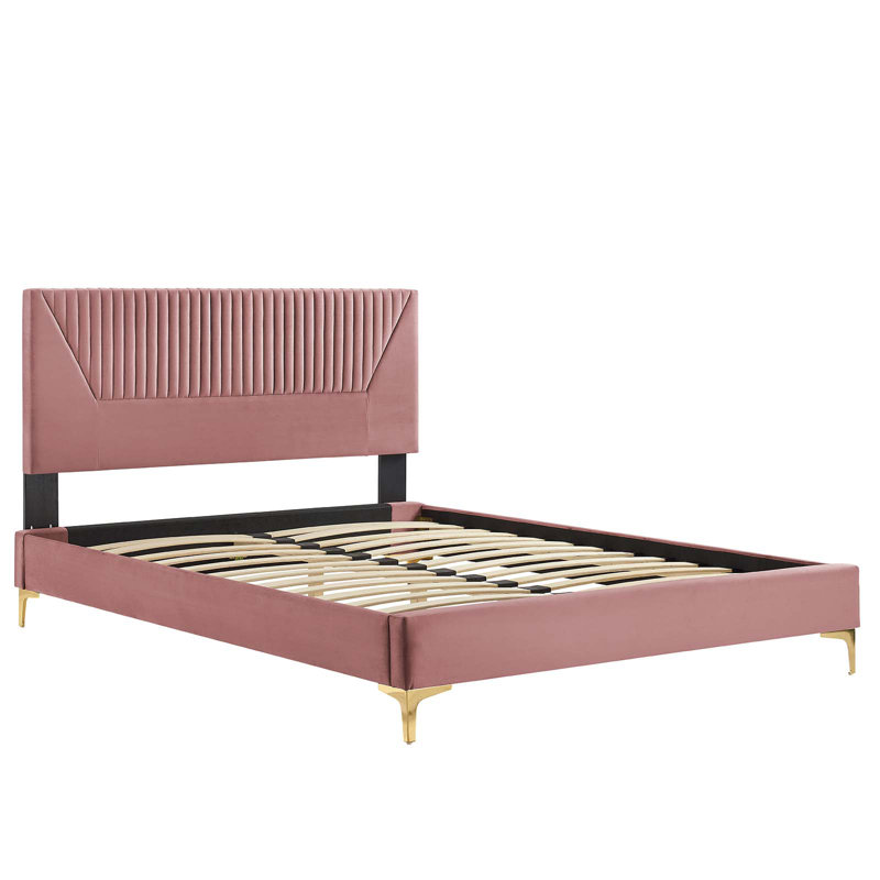 Lit plateforme en velours Yasmine Channel, Double, Rose