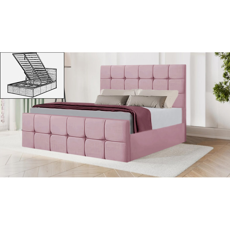 Averyona Upholstered Ottoman Storage Bed, Double (4'6), Pink