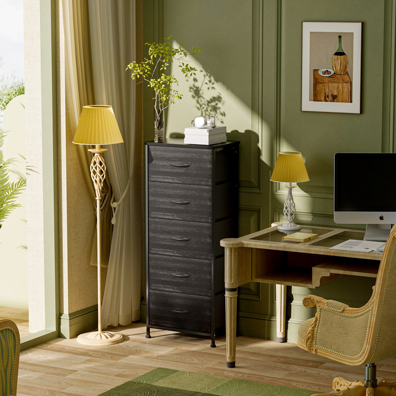  Dresser for Bedroom with 5 Drawer, Tall Storage Tower for Closet, Living Room, Fabric Dresser, Black