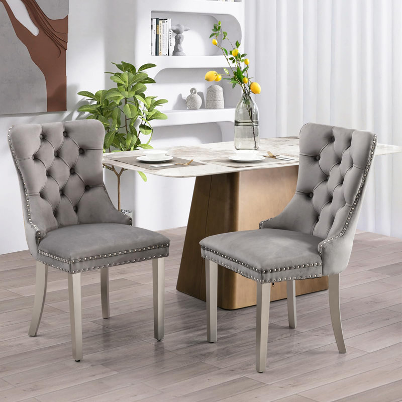 2 Pcs High-End Tufted Solid Wood Contemporary Velvet Upholstered Dining Chair With Wood Legs Nailhead Trim,Upholstered dining room chair,dinning chair,kitchen chair