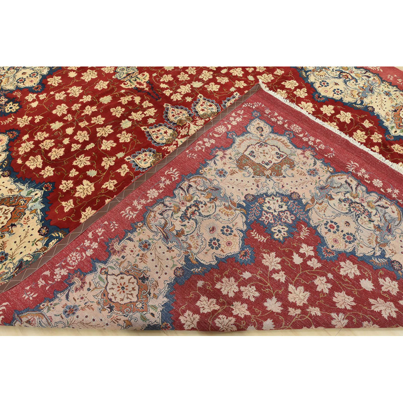 Tapis traditionnel rétro en laine rouge noué à la main 9 pi 11 po x 13 pi