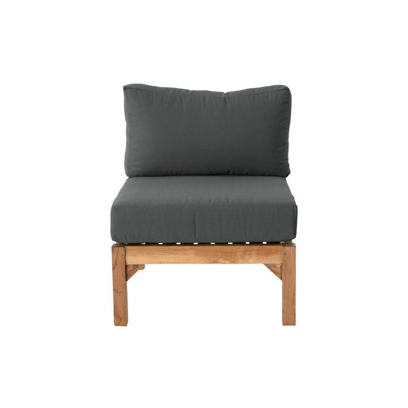 Monterey Teak Outdoor Armless Lounge Chair with Sunbrella Cushions, Coal