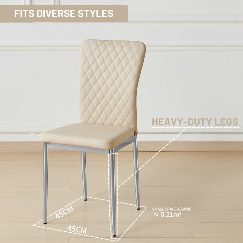 Modern Faux Leather Upholstered Dining Chair with Tufted High Back and Silver Electroplated Leg, Beige Faux Leather, 4