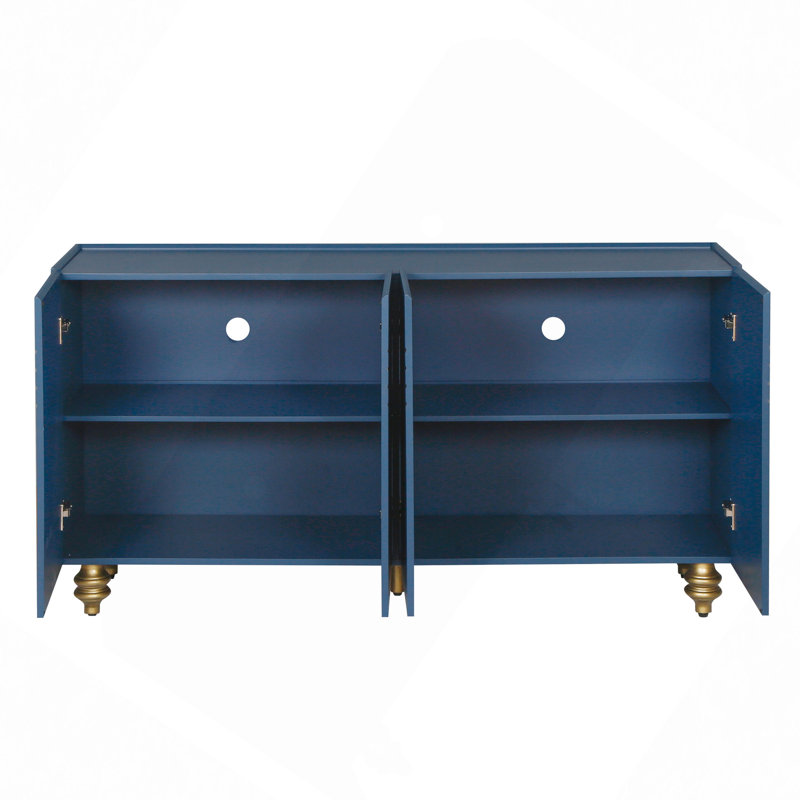 Buffet moderne cannelé avec rangement, élément incurvé avec lignes strictes, armoire de rangement à 4 portes avec tablettes réglables pour la cuisine, la salle à manger et le salon