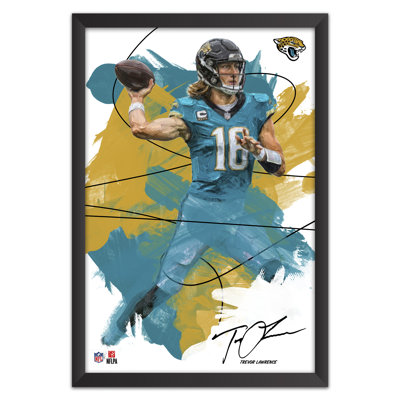 Tableau encadré de Trevor Lawrence, joueur des Jaguars de Jacksonville (NFL), style coup de pinceau | 68,5 x 99 cm