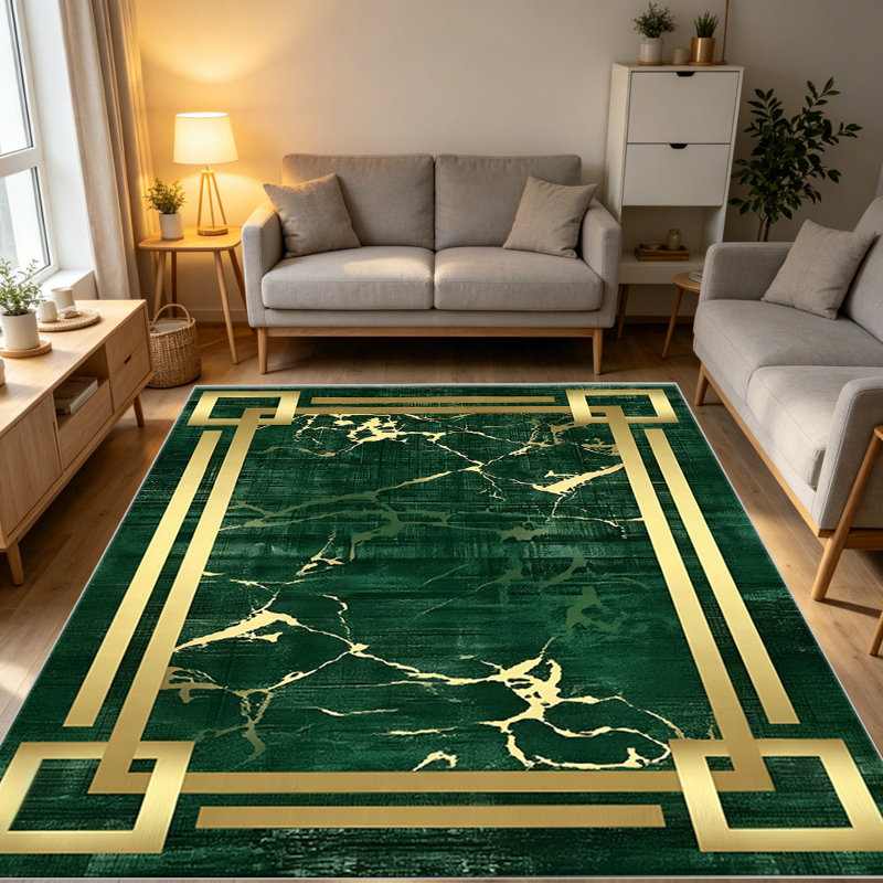 Classic Green & Gold carpet-easy to clean, machine-washable, soft and comfortable; suitable for door mats, kitchens, living rooms, bedrooms, corridors, and laundry areas. Easy to clean, durable carpet for home decoration.