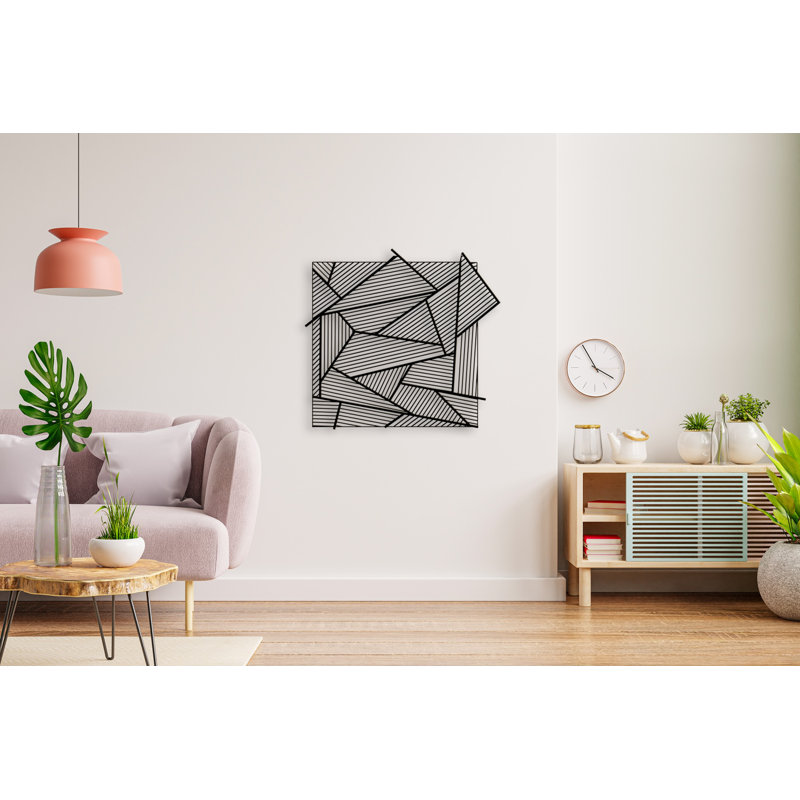 Abstract and Geometric Lines Metal Wall Art & Wall Hanging Decor, 9" H x 10" W, Matte Black