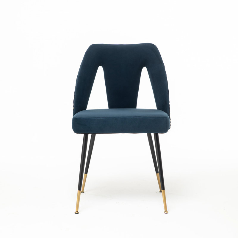 Blue Velvet Dining Chair With Metal Legs And Nailhead Decorations, Of 2pc Chairs Contemporary Upholstery Black Legs, 2, Blue