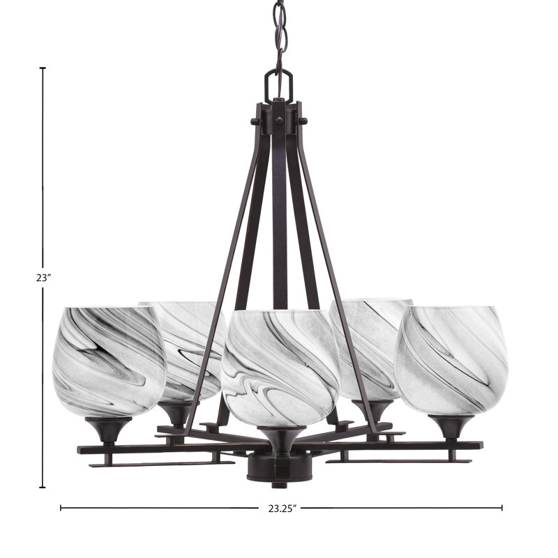 Lustre 5 lumières Uptowne illustré en finition granite foncé avec verre tourbillon onyx 6 "