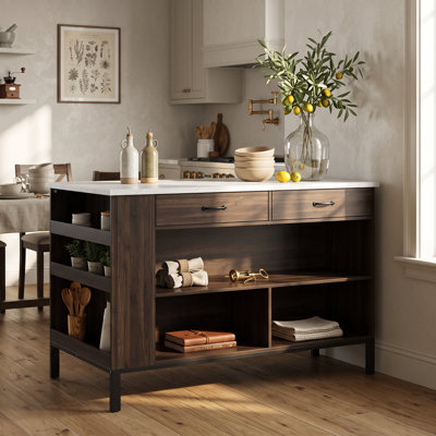 2 Drawers Home Bar Table With Storage Shelves