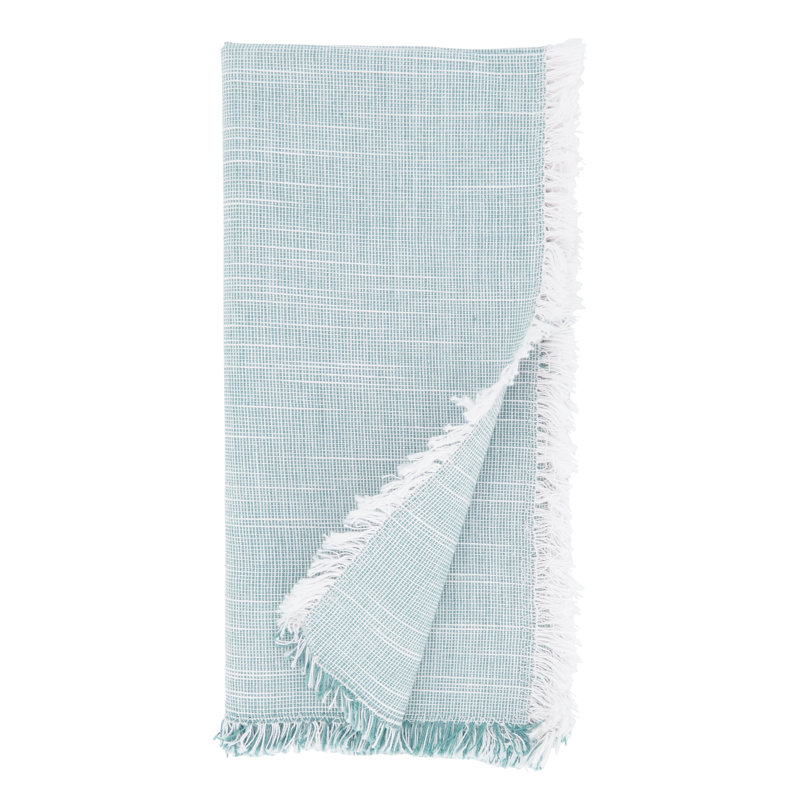 Turquoise Cotton Napkins with Fringe Edges, Set of 4
