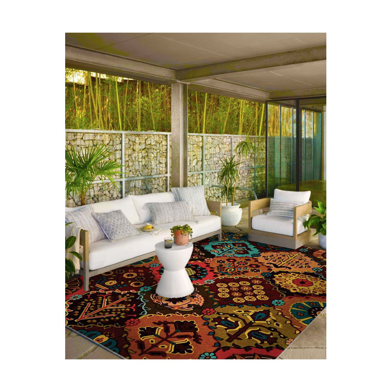 Tapis tissé lavable à thème botanique traditionnel, Sous-tapis rectangulaire 5 pi 1 po x 7 pi 7 po inc
