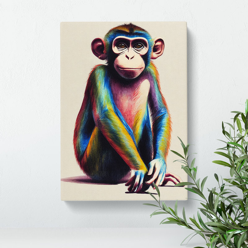 Monkey In Colour No.1 - Wrapped Canvas, 76cm H x 50cm W x 3cm D