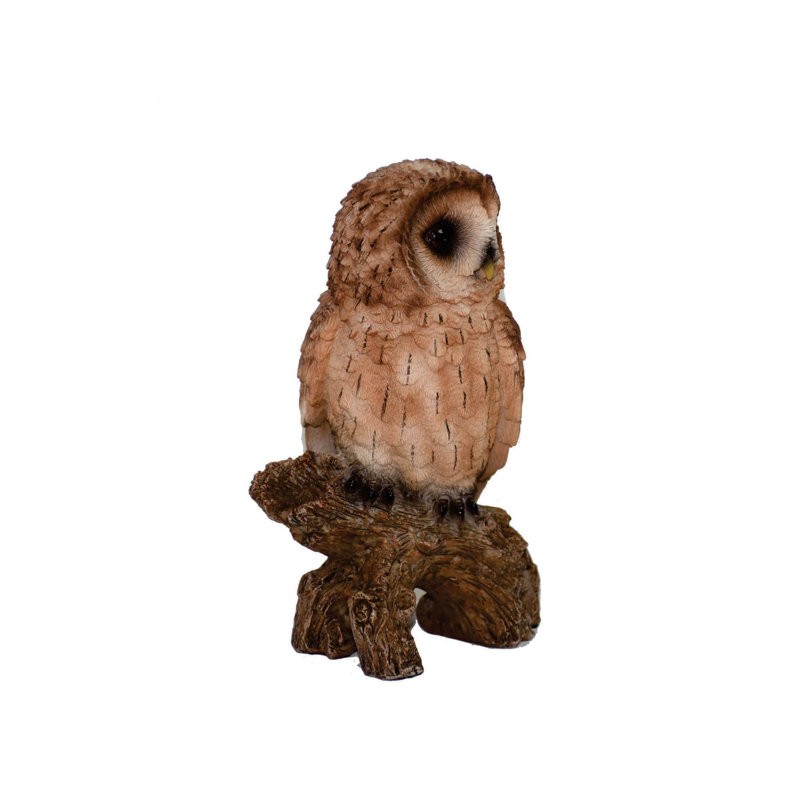 Small Tawny Owl on Stump Resin Garden Statue