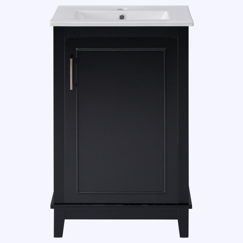 Petit meuble-lavabo moderne avec lavabo en céramique, Noir, noir, noir, noir, Argent argent
