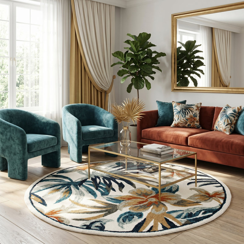 Jennings Way Hand Tufted Wool Floral Indoor Rug, Round 4'