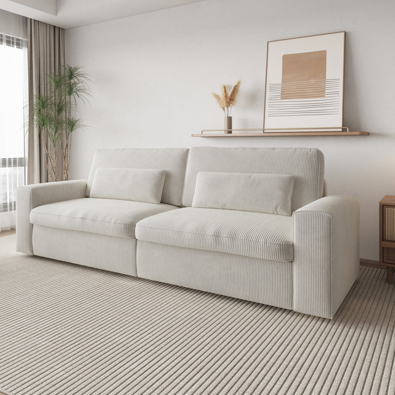 Latitude Run Jiarui 89.37'' Square Arm Corduroy Sofa with Washable Cover, Cream