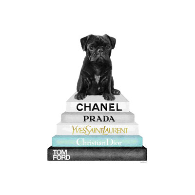 «Bookstack Teal Pug», art textuel sur toile tendue