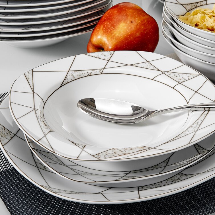 MALACASA Dinnerware Sets, 60-Piece Porcelain Gray