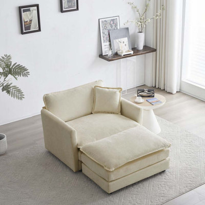 Chenille Upholstered Accent Chair with Ottoman, Living Room Club Chair