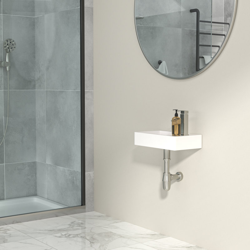 18" L x 10" W Wall Mounted Bathroom Sink Rectangular Wall Hung White Ceramic Sink with Faucet Hole