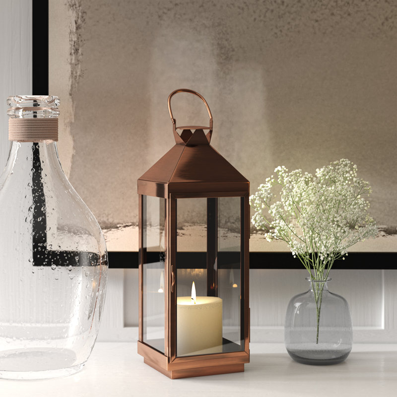 Metal Tabletop Lantern, 12" H x 4" W x 4" D, Copper