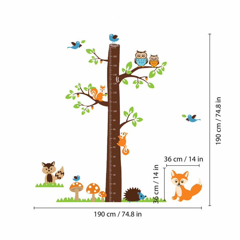 Conlan Fox Tree Height Measure Kids Wall Sticker