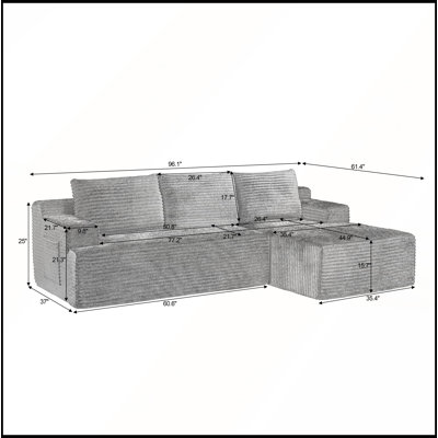 Canapé d'angle infonuagique en forme de L avec assise profonde, convertible en lit modulable, sans assemblage, idéal pour le salon, la chambre ou l'appartement.