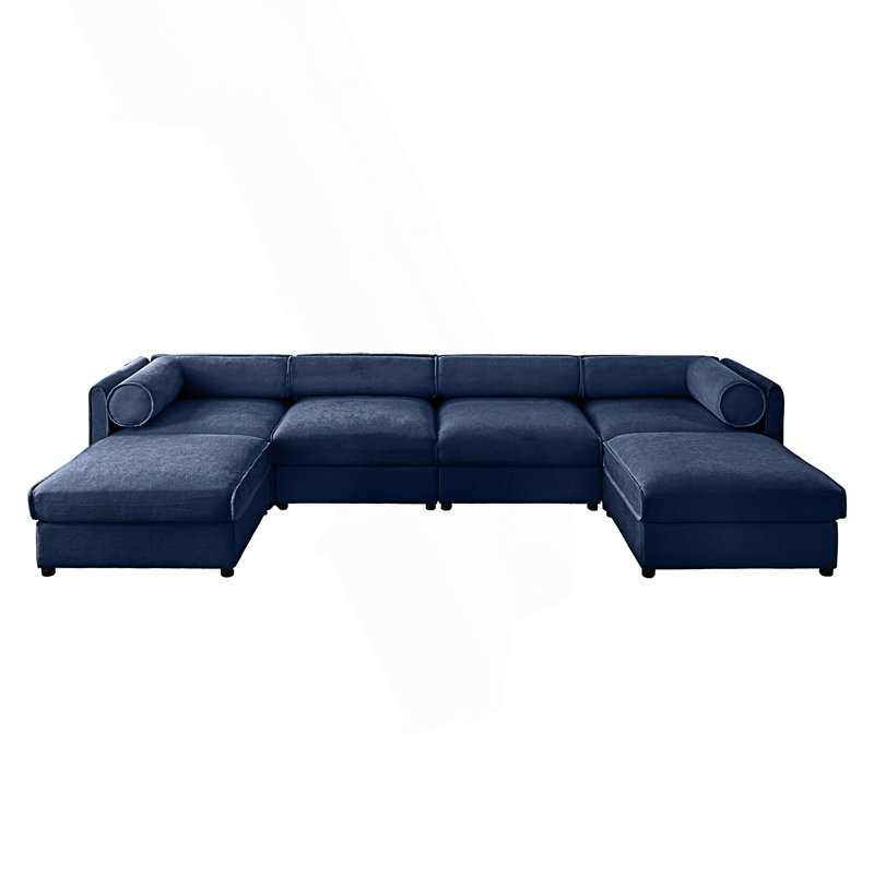 Canapé modulaire modulaire avec rangement, très grand canapé modulaire en forme de U, Chenille bleu