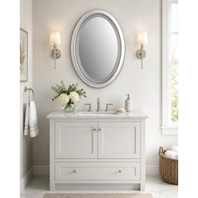 Miroir mural ovale en bois massif avec cadre décoratif léger, montage vertical ou horizontal