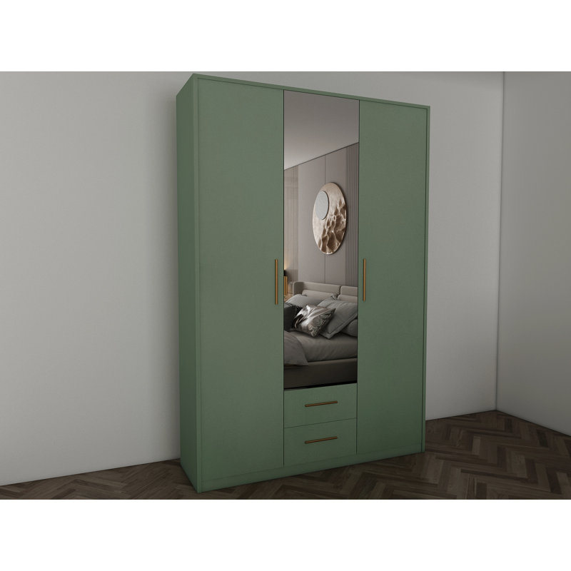 Pamel 3 Door Manufactured Wood Wardrobe, 199 H x 135 W x 58 D cm, Green