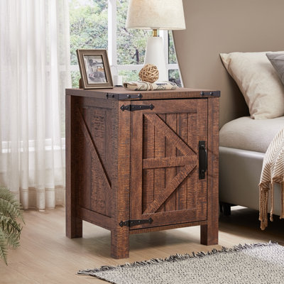Clairese 24'' Tall  Farmhouse End Table With Charging Station, Wood Nightstand With Adjustable Shelf, Built-In Outlets