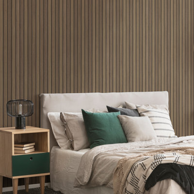 Fresco Natural Wooden Slats Panelled Wallpaper