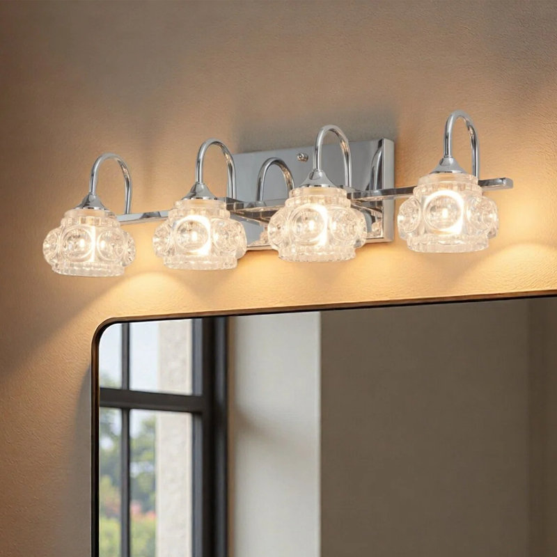 Éclairage pour meuble-lavabo en métal et chrome 4 lumières 23 po avec abat-jour en verre transparent pour la salle de bain (ampoules non incluses)