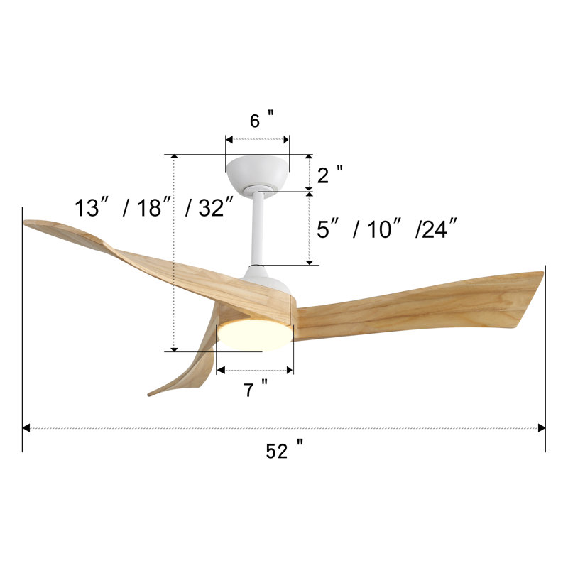 Kemp 52'' 3 - Blade Classic Propeller Ceiling Fan with Remote Control and LED Light Kit Included