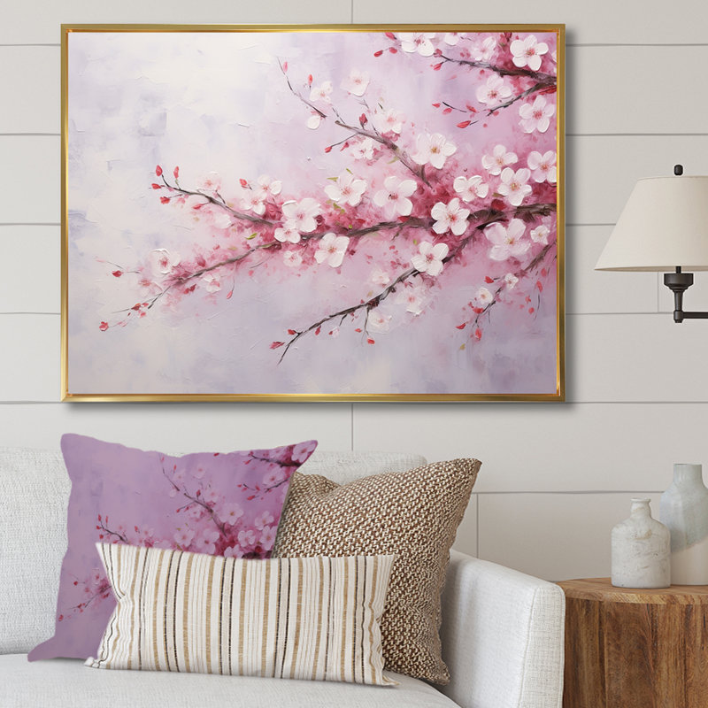 «Cherry Bliss Tree» sur toile, H 16 po x l 32 po x P 1 po, Cadre flottant doré
